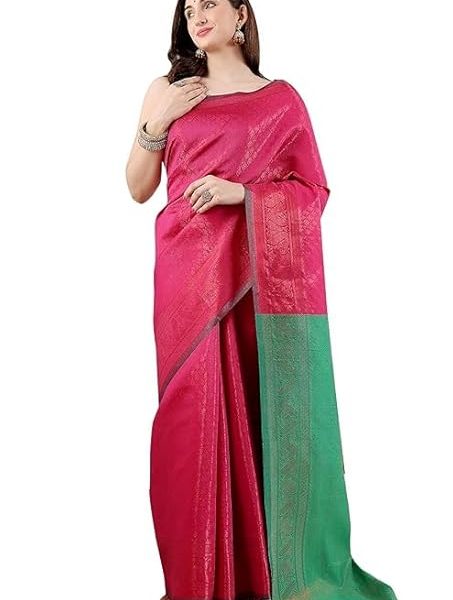 Women's Banarasi Silk Saree With Golden Zari Work With Blouse Piece