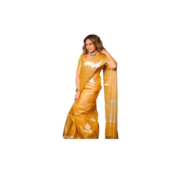 Women's Banarasi Kanjivaram Satin Silk Saree Featuring Embroidered Patterns and Zari Detailing Preimum Thread Work 6.3 Meter Saree Polka Dot Banarasi Tissue
