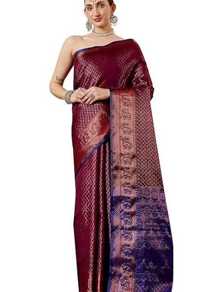 Women's Banarasi Silk Saree With Golden Zari Work With Blouse Piece