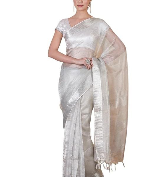 Women's Banarasi Kanjivaram Satin Silk Saree Featuring Embroidered Patterns and Zari Detailing Preimum Thread Work 6.3 Meter Saree Polka Dot Banarasi Tissue