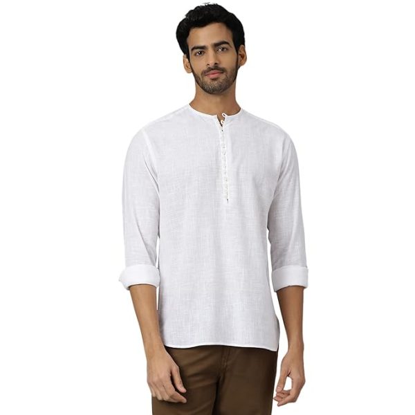 Arc Full Sleeve Loop Detail White Casual Kurta for Festivals