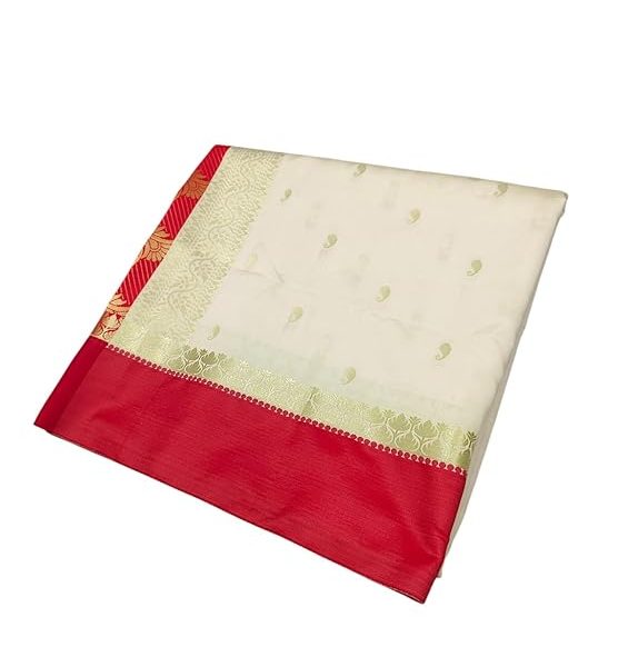 Women's Banarasi Kanjivaram Satin Silk Saree Featuring Embroidered Patterns and Zari Detailing Preimum Thread Work 6.3 Meter Saree Polka Dot Banarasi Tissue