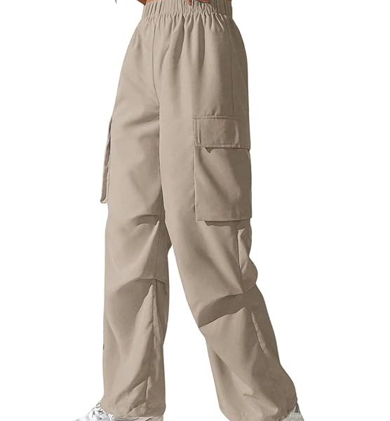 Women's Loose Low Rise Cotton Solid Side Pockets Parachute Cargo Baggy Pant