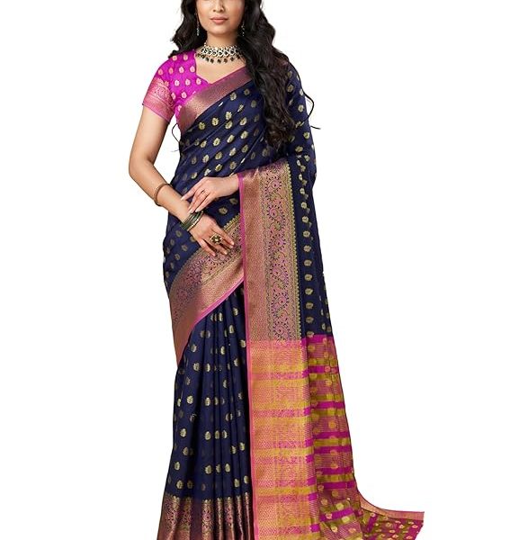 Women's Pure Soft Kanjivaram Silk Saree Banarasi Design Style With Blouse Piece for Wedding