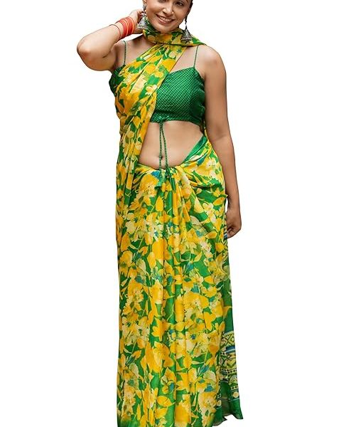 Women's Chiffon Floral Printed Saree with Blouse Piece