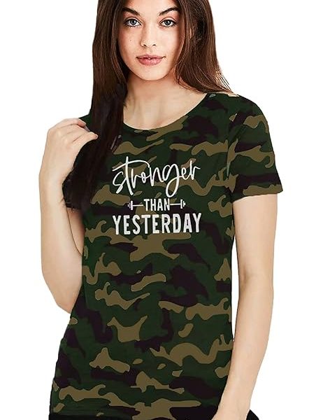 Regular Fit Half Sleeve Cottonblend Regular Fit Camouflage Women Tshirt