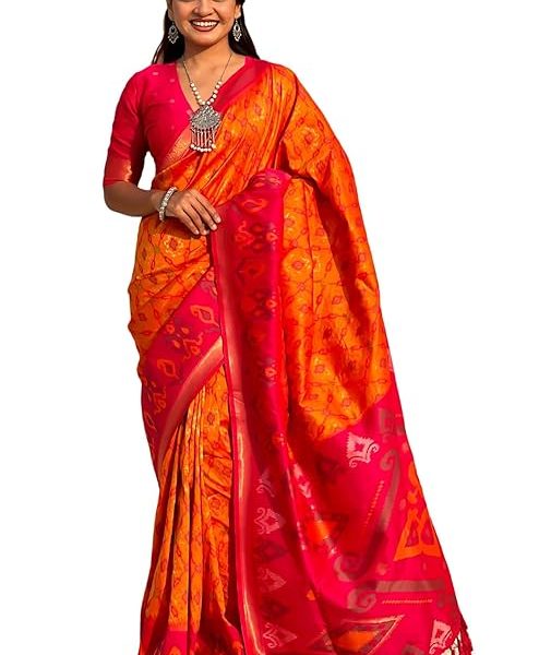 Women's Kanjivaram Patola Soft Silk Sarees With Unstitched Blouse Piece