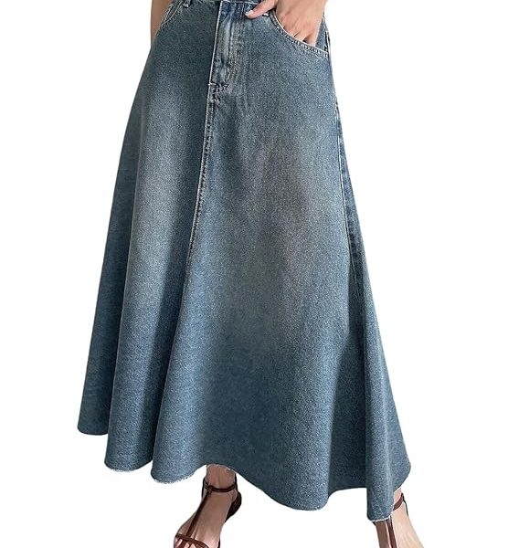 Women's High Waist Denim Skirt with Front Slit