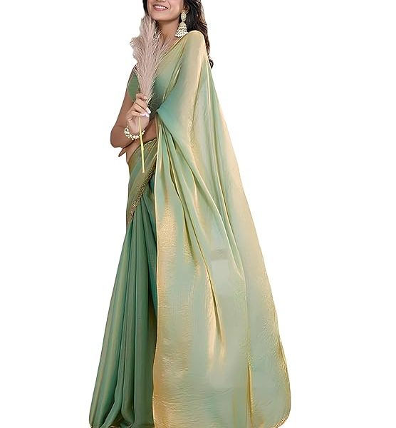 Women's Soft Fancy Silk Saree With/ Hand Work Lace Boarder & Comes With Unstitched Blouse Piece