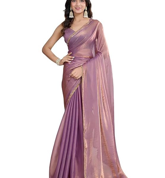 Women's Soft Fancy Silk Saree With/ Hand Work Lace Boarder & Comes With Unstitched Blouse Piece