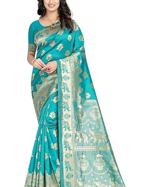 Women's Pure Soft Kanjivaram Silk Saree Banarasi Design Style With Blouse Piece for Wedding