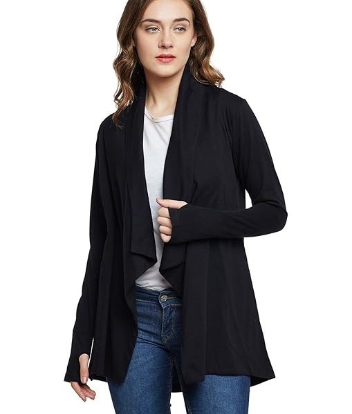 Black Color Cotton Waterfall Shrug for Women