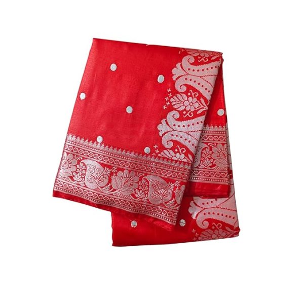 Women's Banarasi Kanjivaram Satin Silk Saree Featuring Embroidered Patterns and Zari Detailing Preimum Thread Work 6.3 Meter Saree Polka Dot Banarasi Tissue