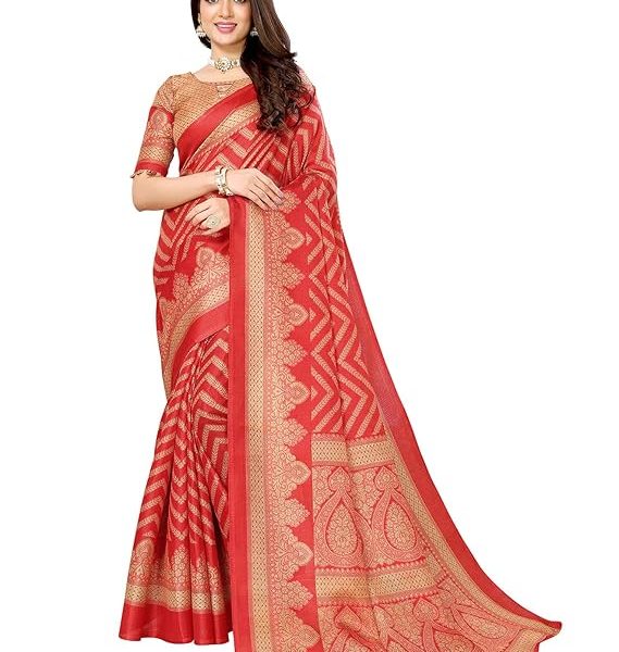Women's Woven Printed Art Silk Saree with Unstitched Blouse Material