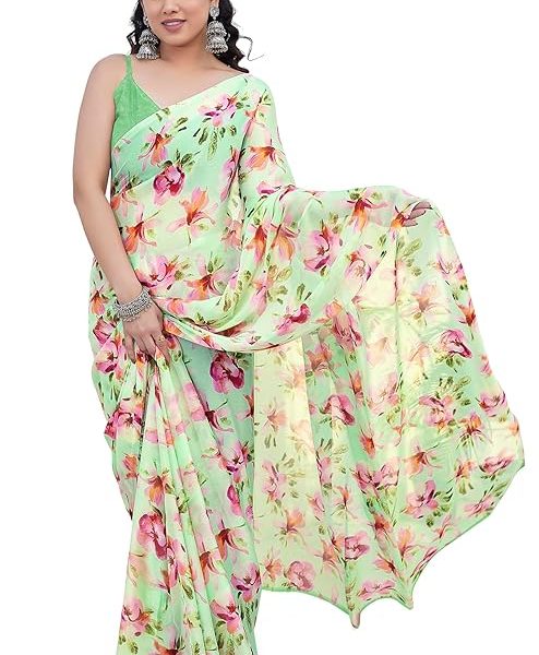 Women's Chiffon Floral Printed Saree with Blouse Piece