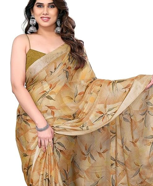 Women's Chiffon Floral Printed Saree with Blouse Piece