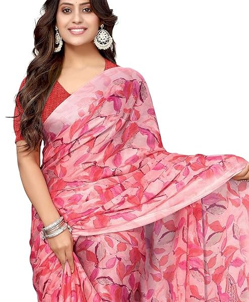 Women's Chiffon Floral Printed Saree with Blouse Piece
