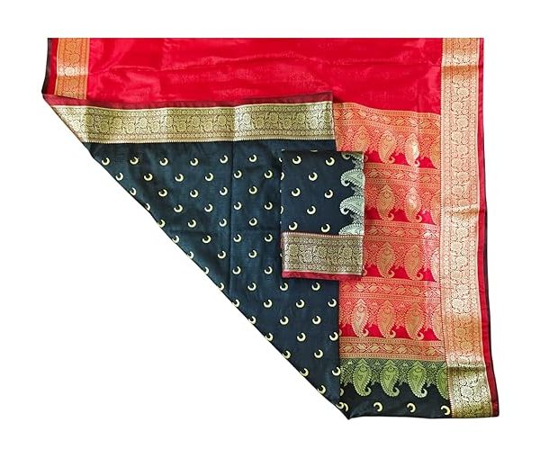 Women's Banarasi Kanjivaram Satin Silk Saree Featuring Embroidered Patterns and Zari Detailing Preimum Thread Work 6.3 Meter Saree Polka Dot Banarasi Tissue