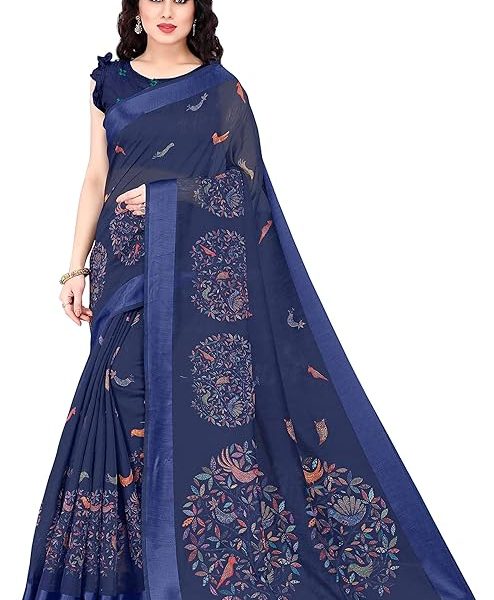 Women's Cotton Blend Saree With Unstitched Blouse Piece