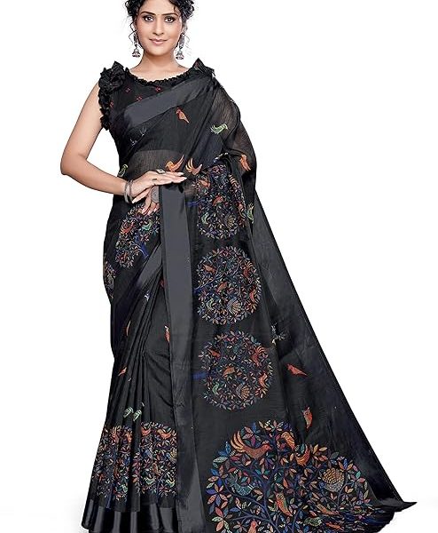 Women's Cotton Blend Saree With Unstitched Blouse Piece