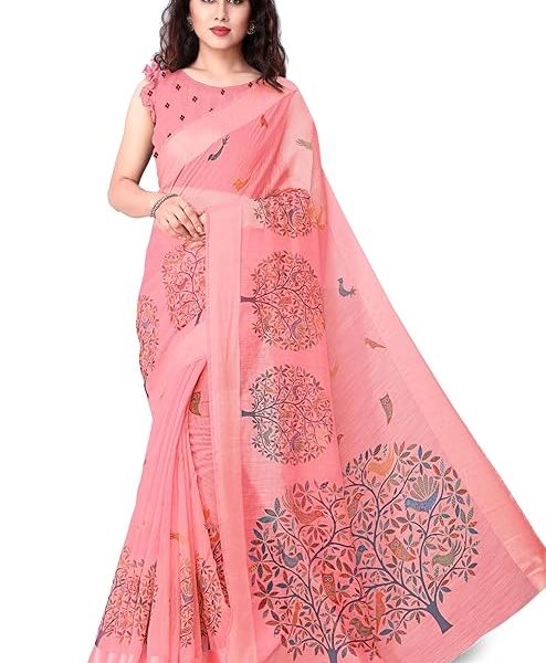 Women's Cotton Blend Saree With Unstitched Blouse Piece
