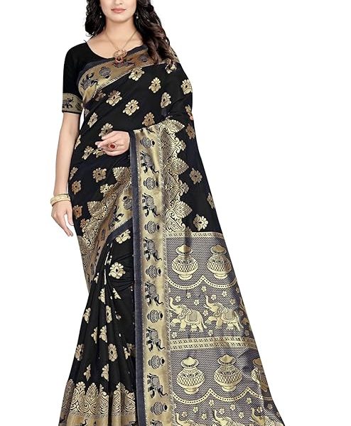 Women's Pure Soft Kanjivaram Silk Saree Banarasi Design Style With Blouse Piece for Wedding