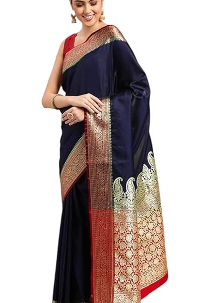 Women's Banarasi Kanjivaram Satin Silk Saree Featuring Embroidered Patterns and Zari Detailing Preimum Thread Work 6.3 Meter Saree Polka Dot Banarasi Tissue