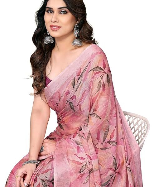 Women's Chiffon Floral Printed Saree with Blouse Piece
