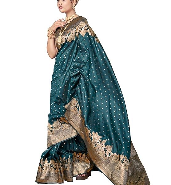 Women's Trendy Banarasi Woven Saree with Heavy Jacquard Work, Elegant Design, Silk Saree with Maching Lace Border Unstitched Blouse Piece for Weddings & Festive Occasions