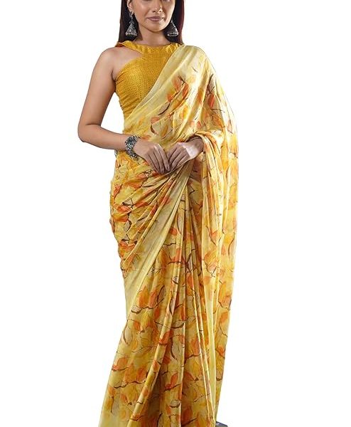 Women's Chiffon Floral Printed Saree with Blouse Piece