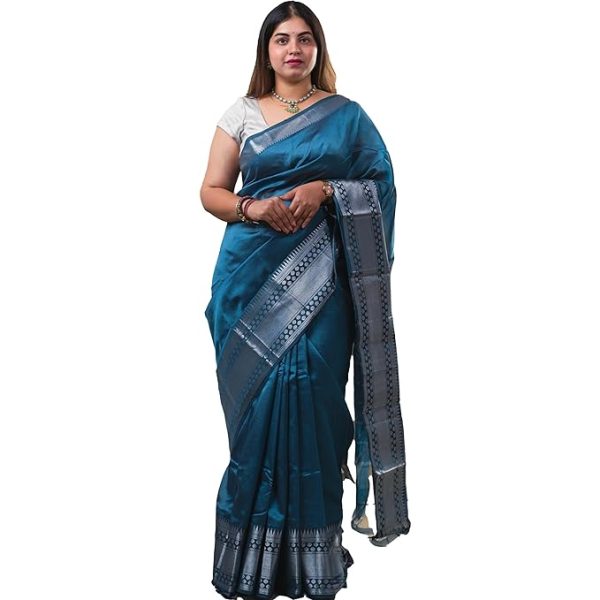 Women's Banarasi Saree Beautiful Jacquard Rich Pallu Design Work Zari Woven Saree With Blouse Piece