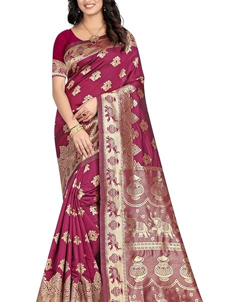 Women's Pure Soft Kanjivaram Silk Saree Banarasi Design Style With Blouse Piece for Wedding