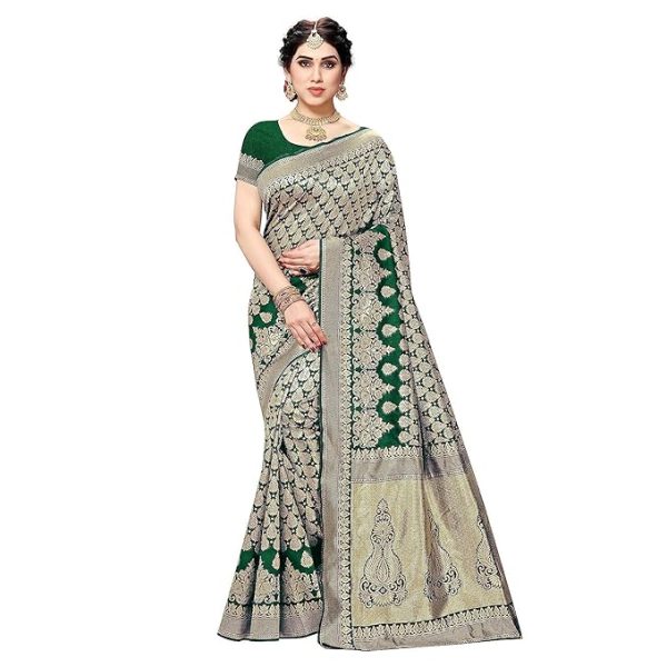 Women's Trendy Banarasi Kanjivaram Green Color Art Silk Saree with Blouse Material