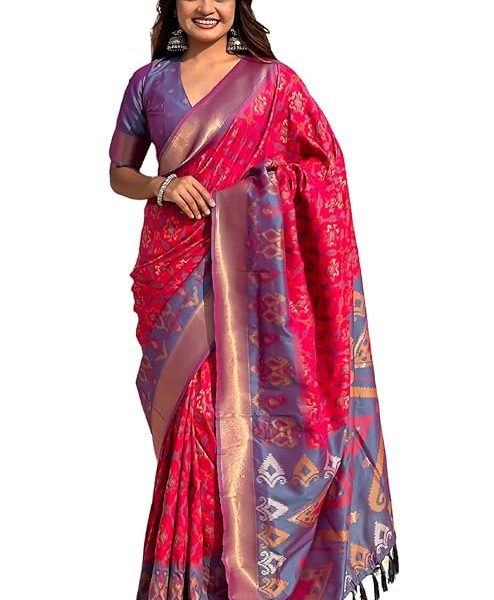 Women's Kanjivaram Patola Soft Silk Sarees With Unstitched Blouse Piece