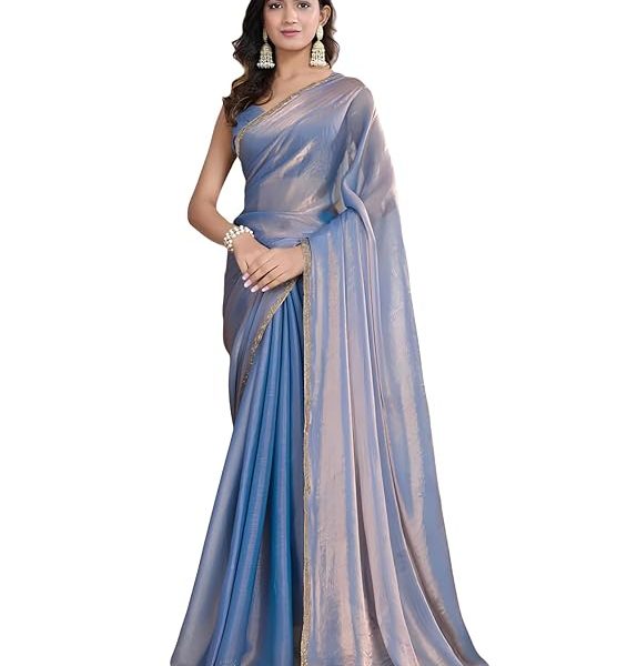 Women's Soft Fancy Silk Saree With/ Hand Work Lace Boarder & Comes With Unstitched Blouse Piece