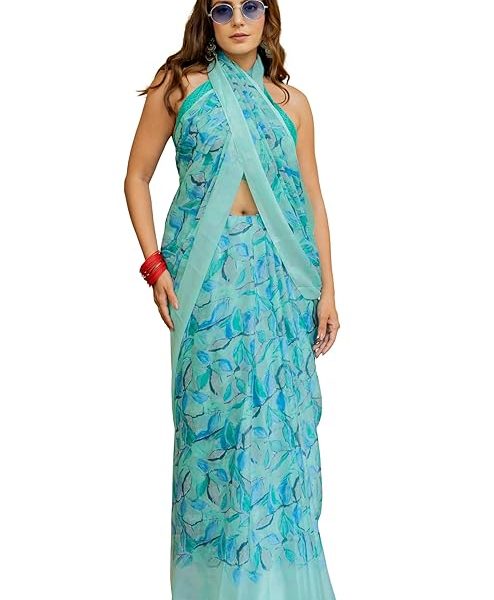 Women's Chiffon Floral Printed Saree with Blouse Piece