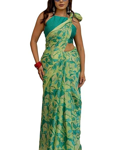 Women's Chiffon Floral Printed Saree with Blouse Piece