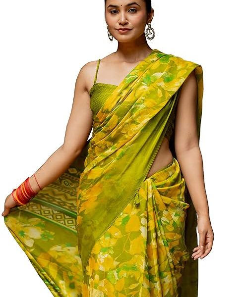 Women's Chiffon Floral Printed Saree with Blouse Piece