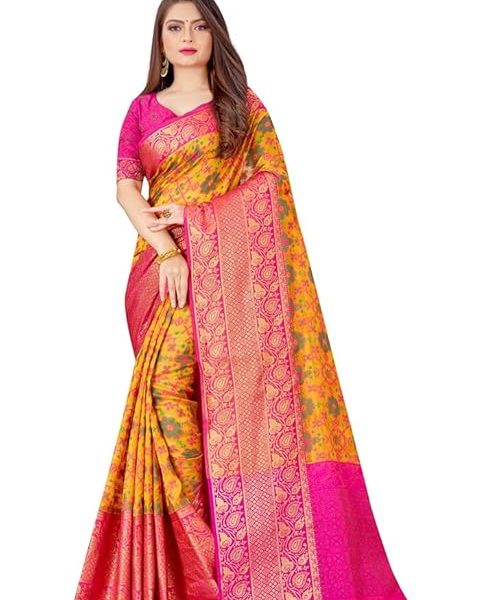 Women's kanjivaram banarasi silk saree for festival Wedding silk with rich pallu Design sarees for women with Unstitched blouse piece