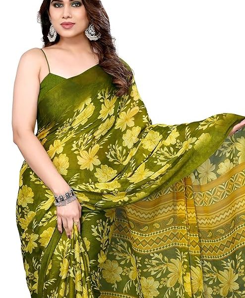 Women's Chiffon Floral Printed Saree with Blouse Piece