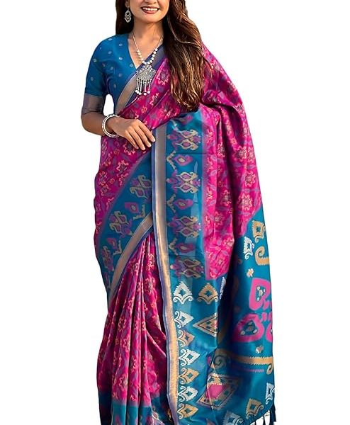 Women's Kanjivaram Patola Soft Silk Sarees With Unstitched Blouse Piece