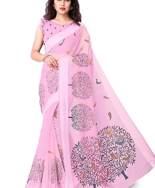 Women's Cotton Blend Saree With Unstitched Blouse Piece