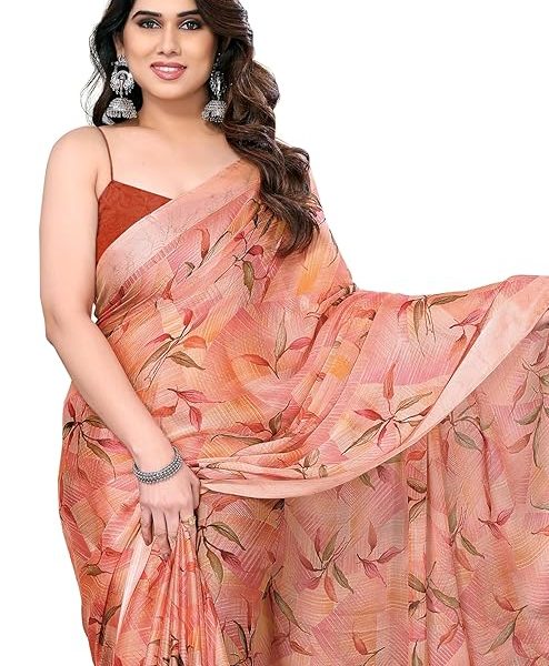 Women's Chiffon Floral Printed Saree with Blouse Piece