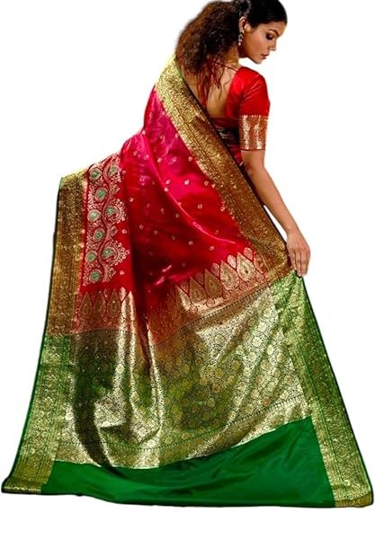 Women's Banarasi Kanjivaram Satin Silk Saree Featuring Embroidered Patterns and Zari Detailing Preimum Thread Work 6.3 Meter Saree Polka Dot Banarasi Tissue