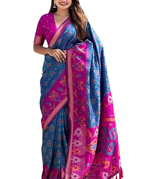 Women's Kanjivaram Patola Soft Silk Sarees With Unstitched Blouse Piece