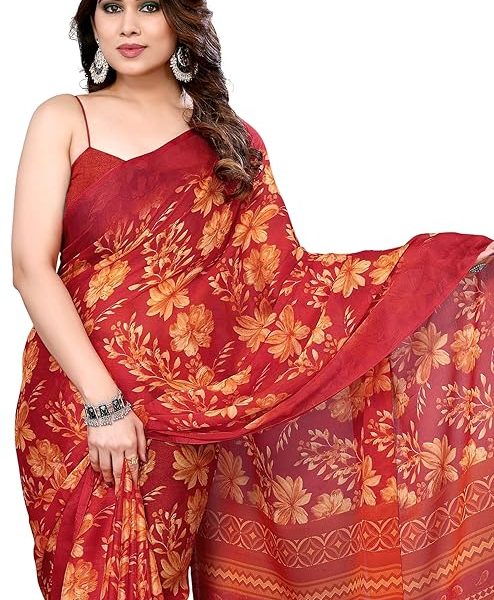 Women's Chiffon Floral Printed Saree with Blouse Piece