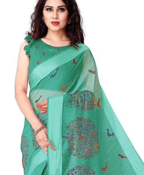 Women's Cotton Blend Saree With Unstitched Blouse Piece