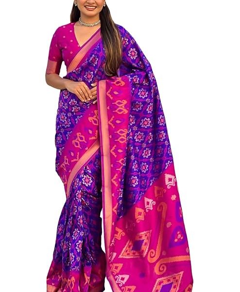 Women's Kanjivaram Patola Soft Silk Sarees With Unstitched Blouse Piece