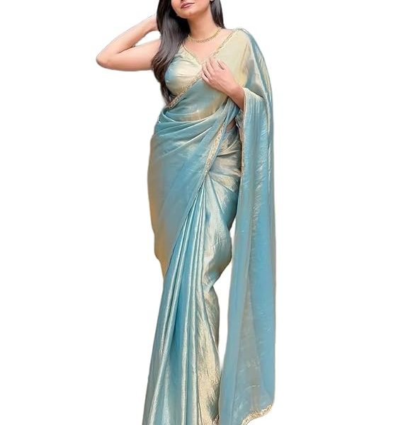 Women's Soft Fancy Silk Saree With Hand Work Lace Boarder & Comes With Unstitched Blouse Piece