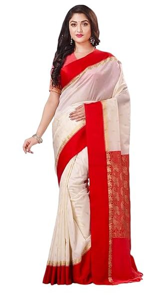 Women's Banarasi Kanjivaram Satin Silk Saree Featuring Embroidered Patterns and Zari Detailing Preimum Thread Work 6.3 Meter Saree Polka Dot Banarasi Tissue